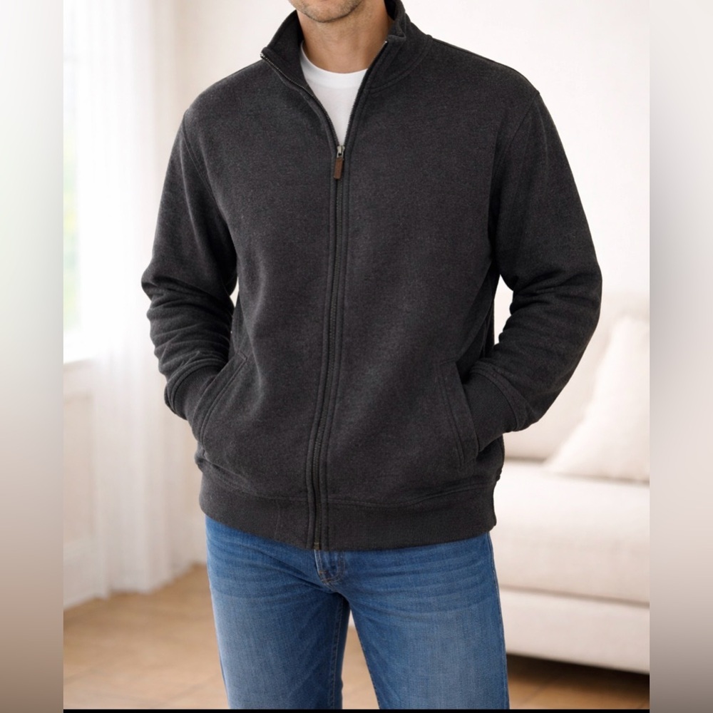 Vintage Tasso Elba Cotton Zip Front Sweater Jacket Gray Men’s Large